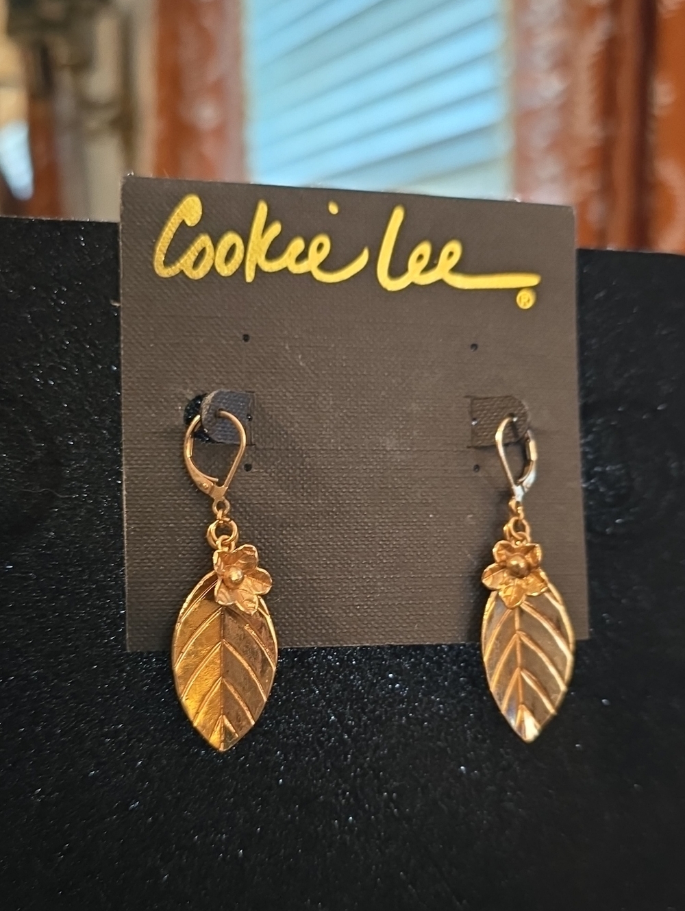 Cookie Lee Gold Leaf and Flower Drop Earrings